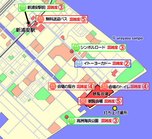 浦安花火大会　混雑マップ