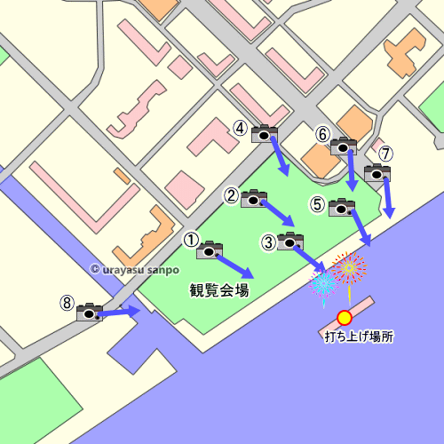 浦安花火大会　観覧会場マップ