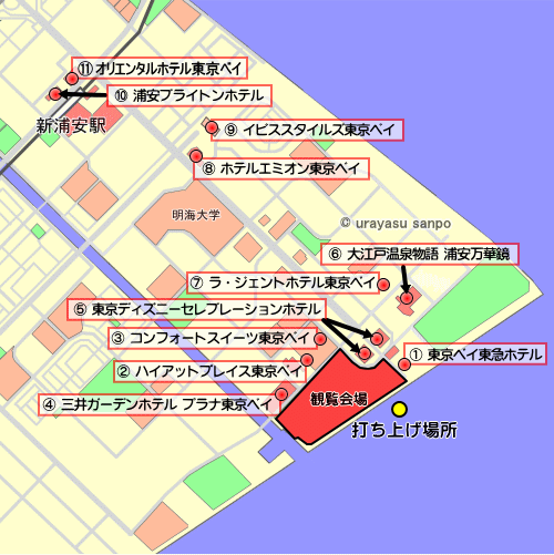 浦安花火大会　ホテルマップ
