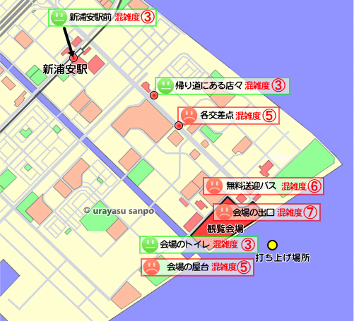 浦安花火大会　混雑マップ帰宅編