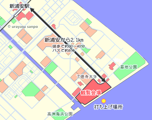 浦安花火大会　歩く距離地図
